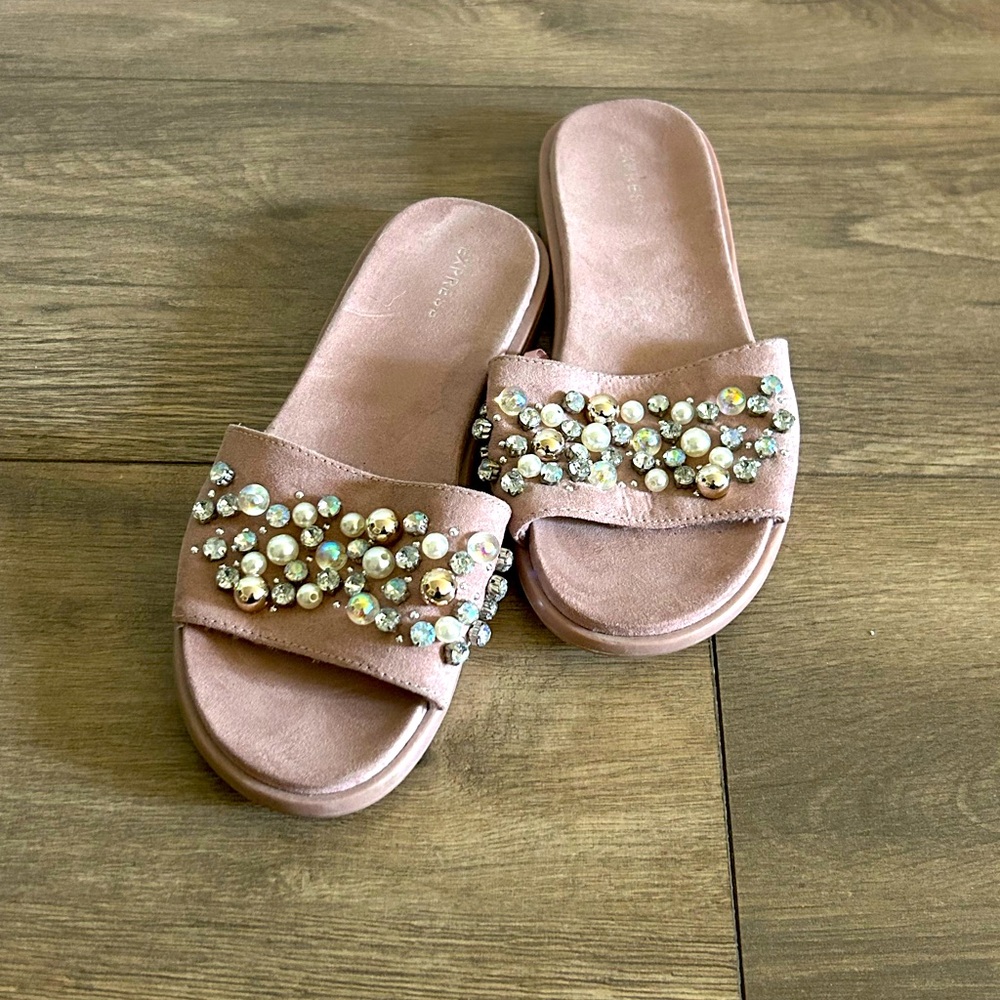 Express Embellished Blush Slide Sandals
